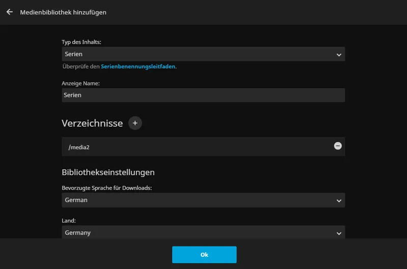 Jellyfin bevorzugte Anzeigesprache