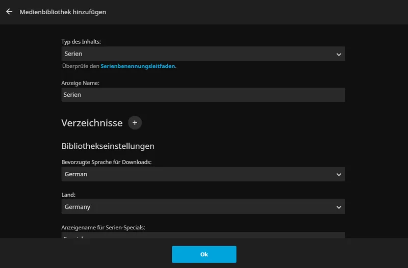 Jellyfin bevorzugte Anzeigesprache